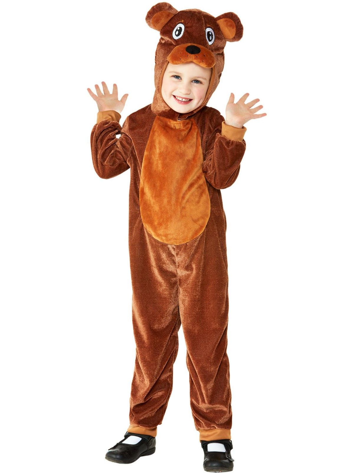 Smiffys Toddler Bear Costume, Brown with Hooded Jumpsuit, Children's Animal Fancy Dress, Animal Dress Up Costumes