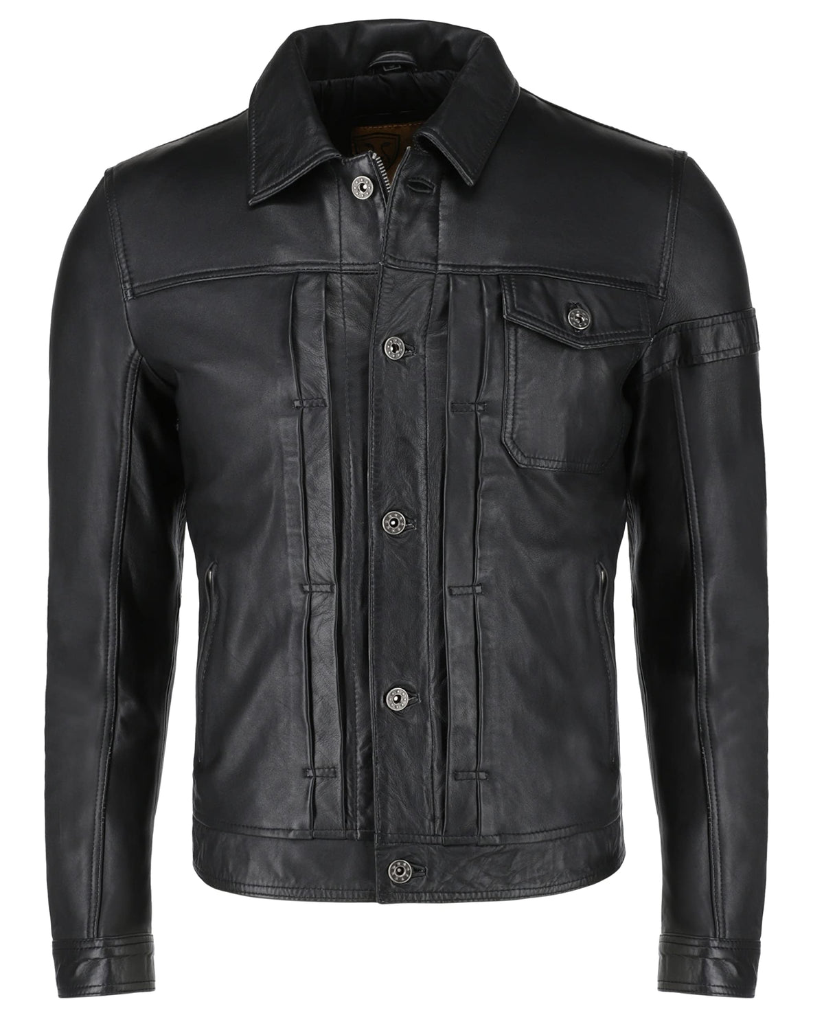 SHOP OF JACKETS LIMITED Mens Trucker Real Soft Leather Jacket (3XL, Black)