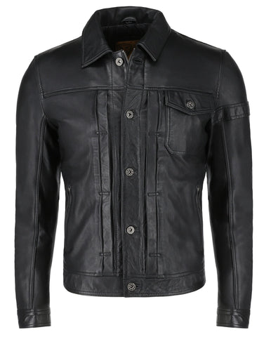 SHOP OF JACKETS LIMITED Mens Trucker Real Soft Leather Jacket (3XL, Black)