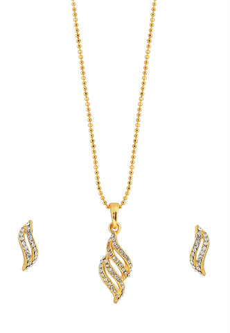 Touchstone Gold Plated Simulated Diamond Round Cut Cubic Zirconia Cz Paisley Pendant Earrings Chunky Chain for Women Designer Jewelry.