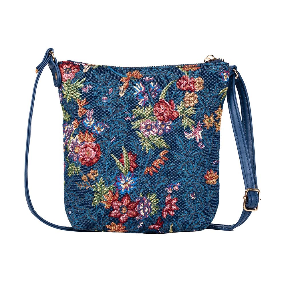 Signare Tapestry Small Crossbody Bag Sling Bag for Women with V&A Designs (Flower Meadow Blue, SLING-FLMDBL)
