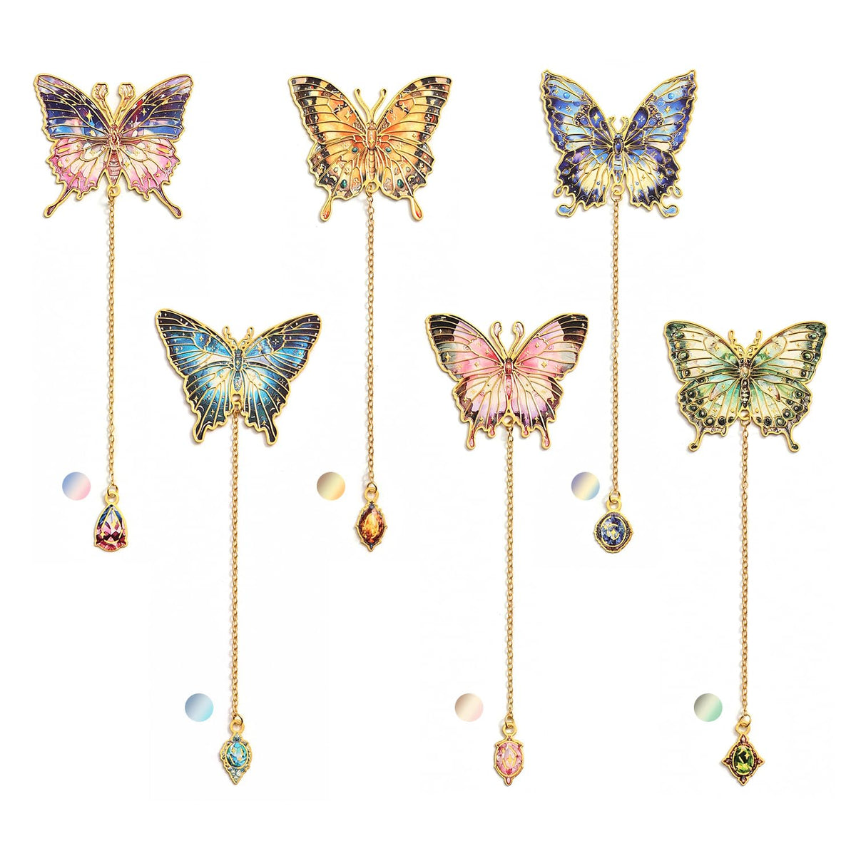 6 Pieces Metal Butterfly Bookmarks with Chain, Golden Hollow Bookmark Monet Van Gogh Oil Painting Theme Book Mark Bookmarks for Book Lovers Writers Readers Children Teens for Women