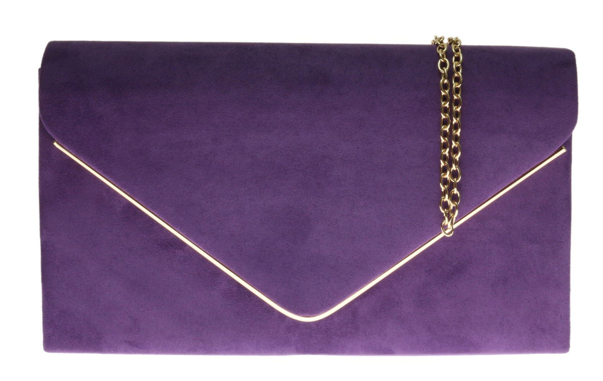 Girly Handbags Womens Faux Suede Clutch Bag Envelope Metallic Frame Handbag Purple