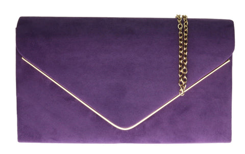 Girly Handbags Womens Faux Suede Clutch Bag Envelope Metallic Frame Handbag Purple