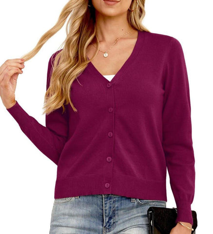 GRECERELLE Knit Long Cardigans Jumpers Casual Outwear Black Cardigan Ladies Cardigan (Wine Red, M)