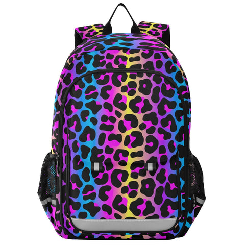 senya Backpack for Boys Girls, Leopard Print Cheetah Neon Gradient Backpack Students Bookbag Daypack for School Primary Teens
