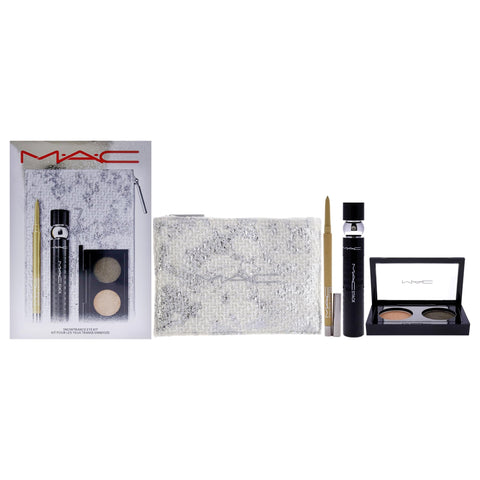MAC Snowtrance Eye Kit for Women - 4 Pc 0.1oz Eye Shadow Duo, 0.41oz M-A-C Stack Mascara - Black, 0.01oz M-A-C Colour Excess Gel Pencil Eye Liner - Gold Goals, Pouch
