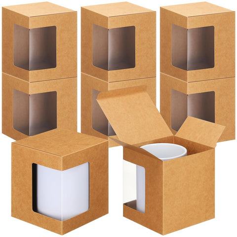 Harloon 24 Pcs Mug Boxes for Gifts Coffee Mug Gift Box for Blanks Sublimation Mugs Packaging 11oz, 12oz, 15oz Transparent Ceramic Coffee Cups Gift Box (Brown)