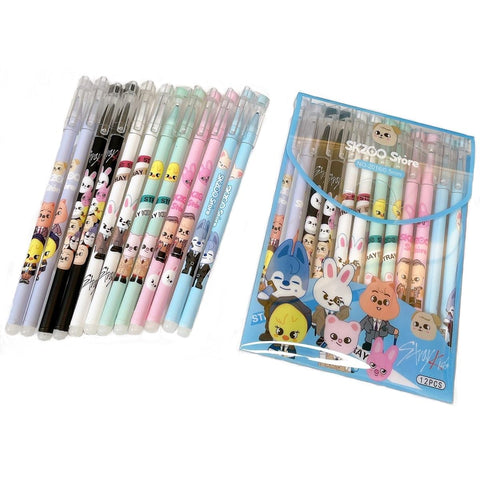 Stray KÂ·ids Pens SKZOO Erasable Ballpoint Pen Stray Kids Merch SKZOO Gel Ink Pens 0.5MM Black(12PCS)