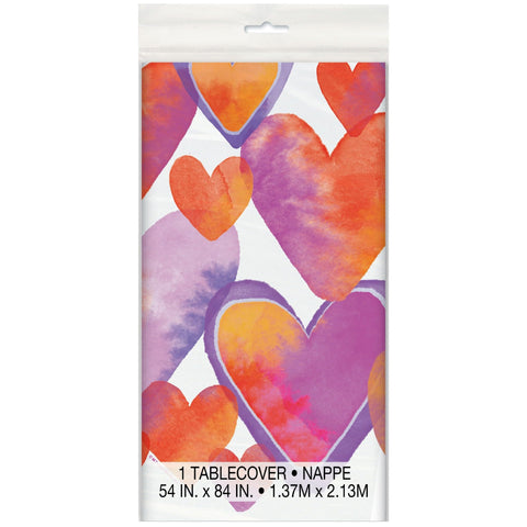 Watercolor Hearts Rectangular Plastic Tablecover - 1 Pc