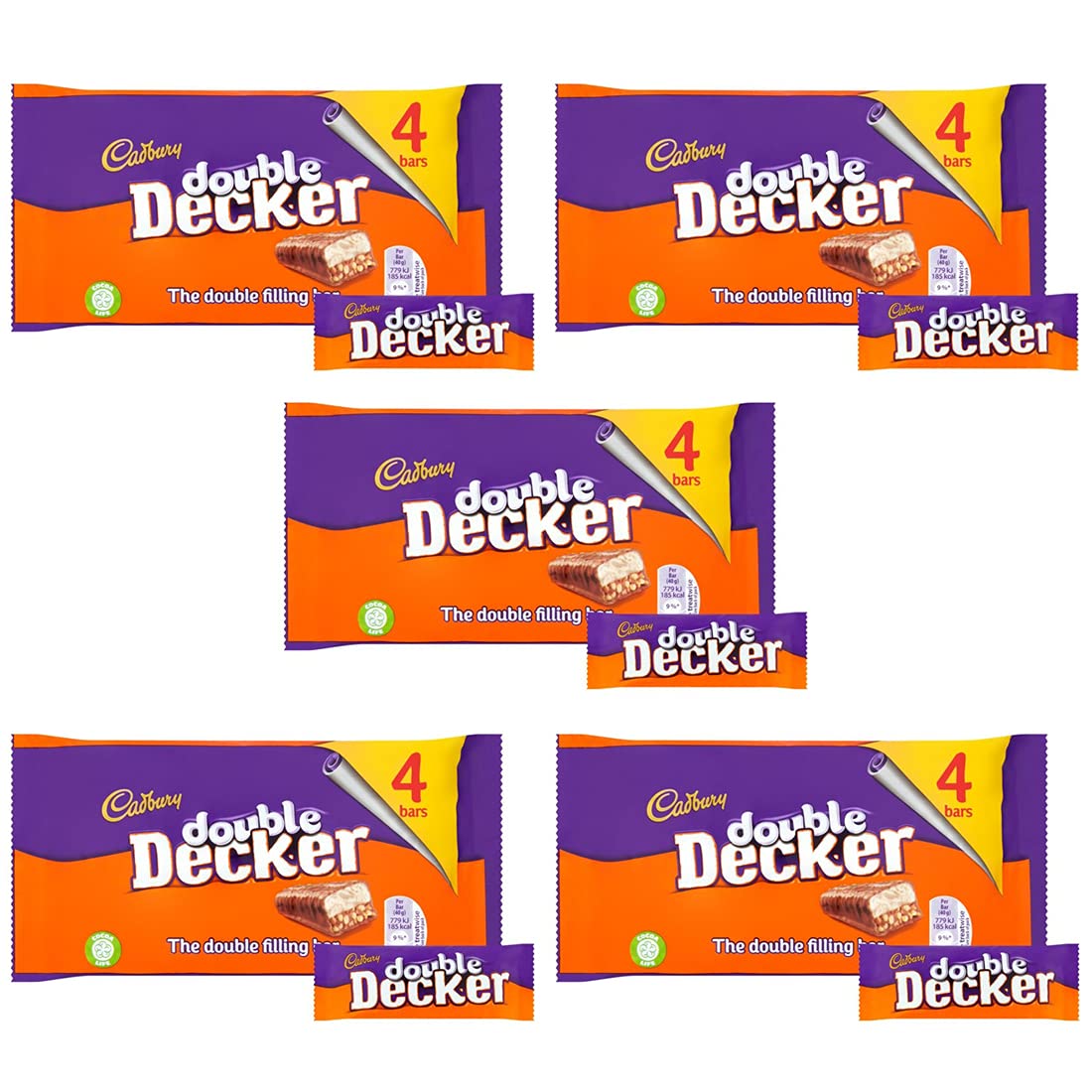Cadbury Double Decker Chocolate Bar 4 Pack (Pack of 5) 160g each