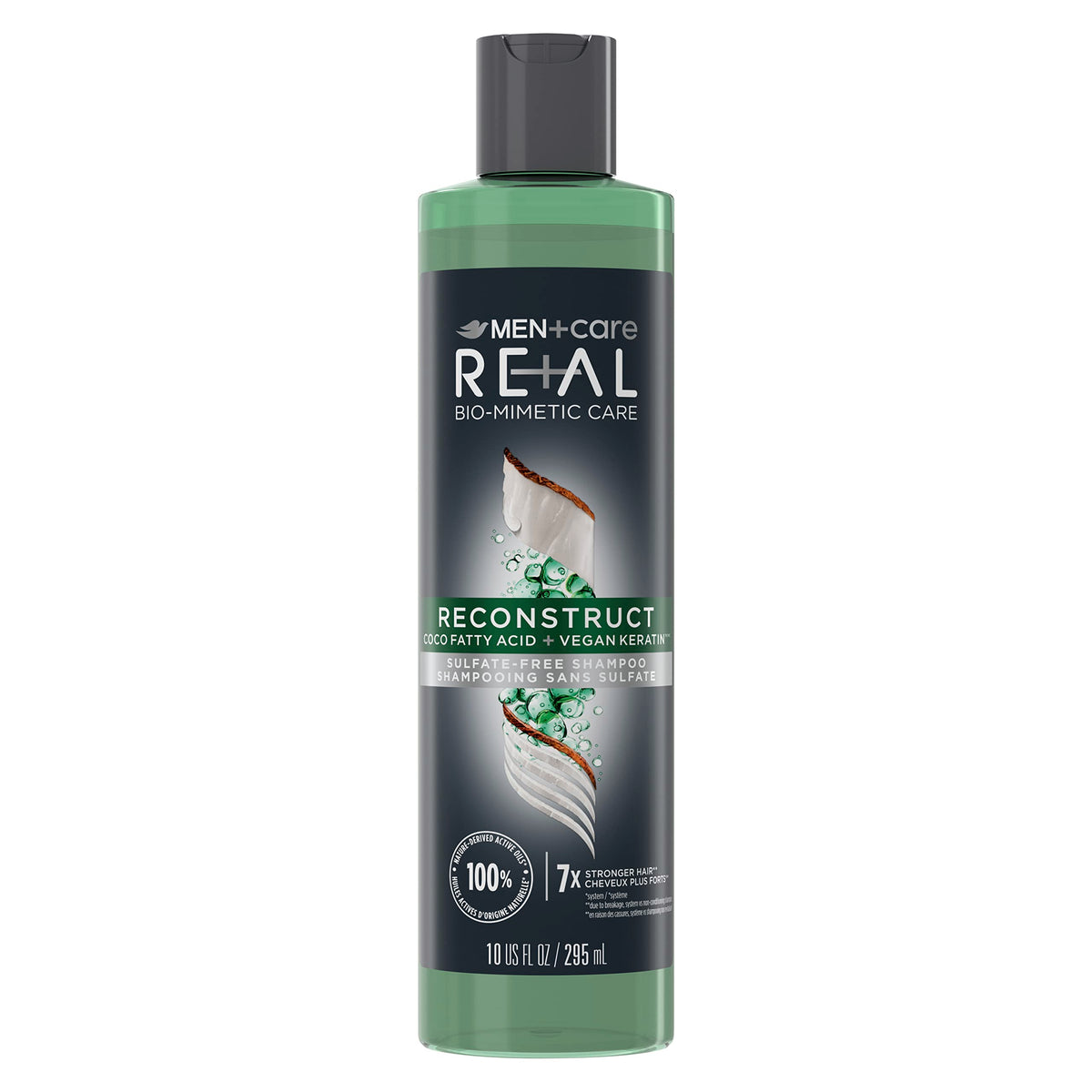 DOVE MEN + CARE Real Bio-Mimetic Care Shampoo For Damaged Hair Reconstruct Sulfate-Free Shampoo With Coco Fatty Acid + Vegan Keratin 10oz