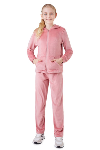 CityComfort Girls Tracksuit Set, 2 Piece Velour Hoodie and Tracksuit Bottoms Lounge Set (Pink, 5-6 Years)