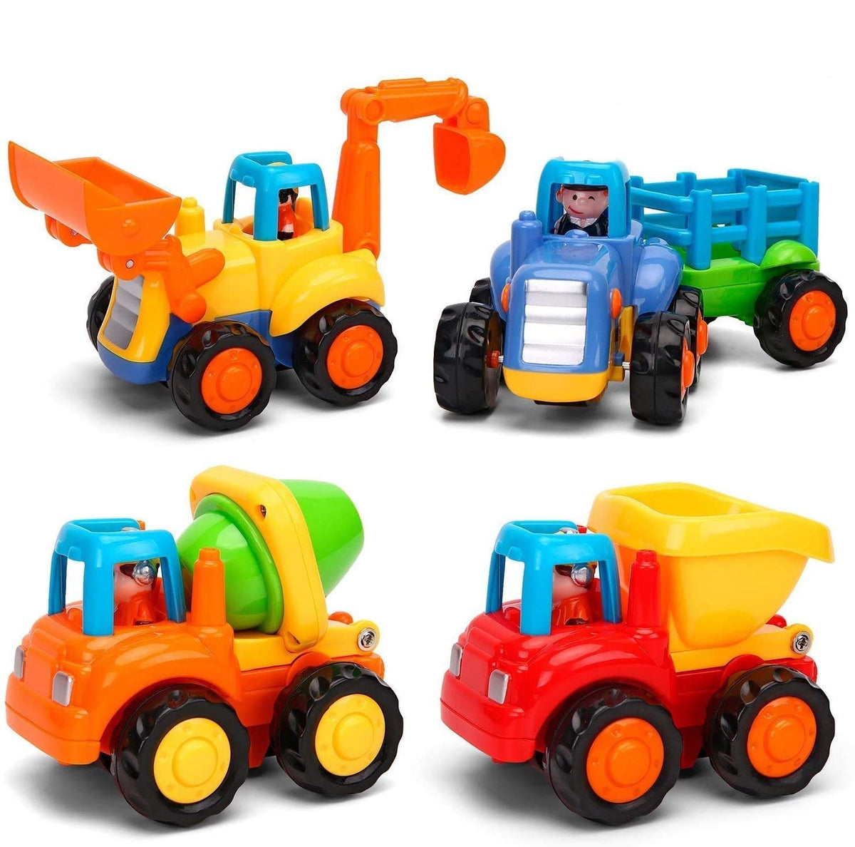 MOONTOY Baby Car Toys for 1 Year Old Push and Go Friction Powered Car Toys Tractor Bulldozer Dumper Cement Mixer Engineering Vehicles Toys for Boys Girls Kids Gift Early Education Toy 12 Month