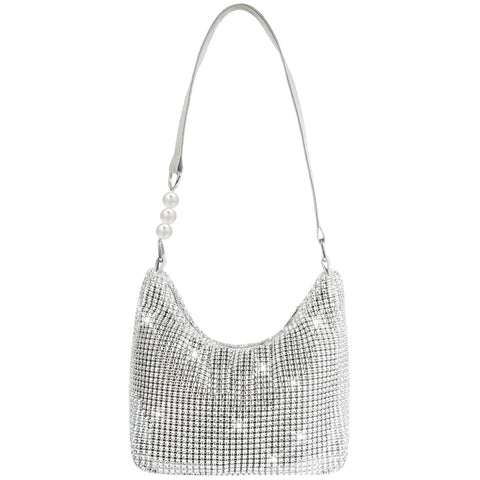 OSDUE Evening Bag Clutch Purses for Women, Rhinestone Crossbody Bag, Sparkling Rhinestone Mini Bag, for Prom, Wedding, Party, Banquet (Silver)