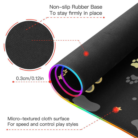 Gold Dog Paw Wireless Charging Mouse Pad for Mobile Phone Extra Large Gaming Mousepad with 13 Lighting Modes Mouse Mat for MacBook PC Laptop Desk Office Home Gaming