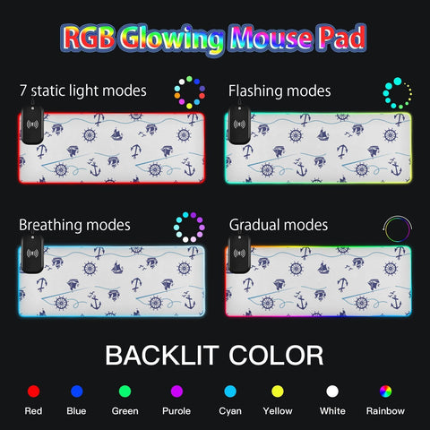 Anchor Steering Wireless Charging Mouse Pad for Mobile Phone Extra Large Gaming Mousepad with 13 Lighting Modes Extended Desk Mat for MacBook PC Laptop Desk Office Home Gaming