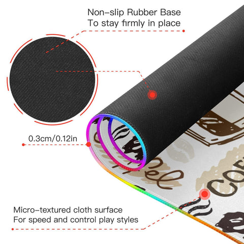 Coffee Wireless Charging Mouse Pad for Mobile Phone Extra Large Gaming Mousepad with 13 Lighting Modes Mouse Mat for Gaming MacBook PC Laptop Desk Office Home