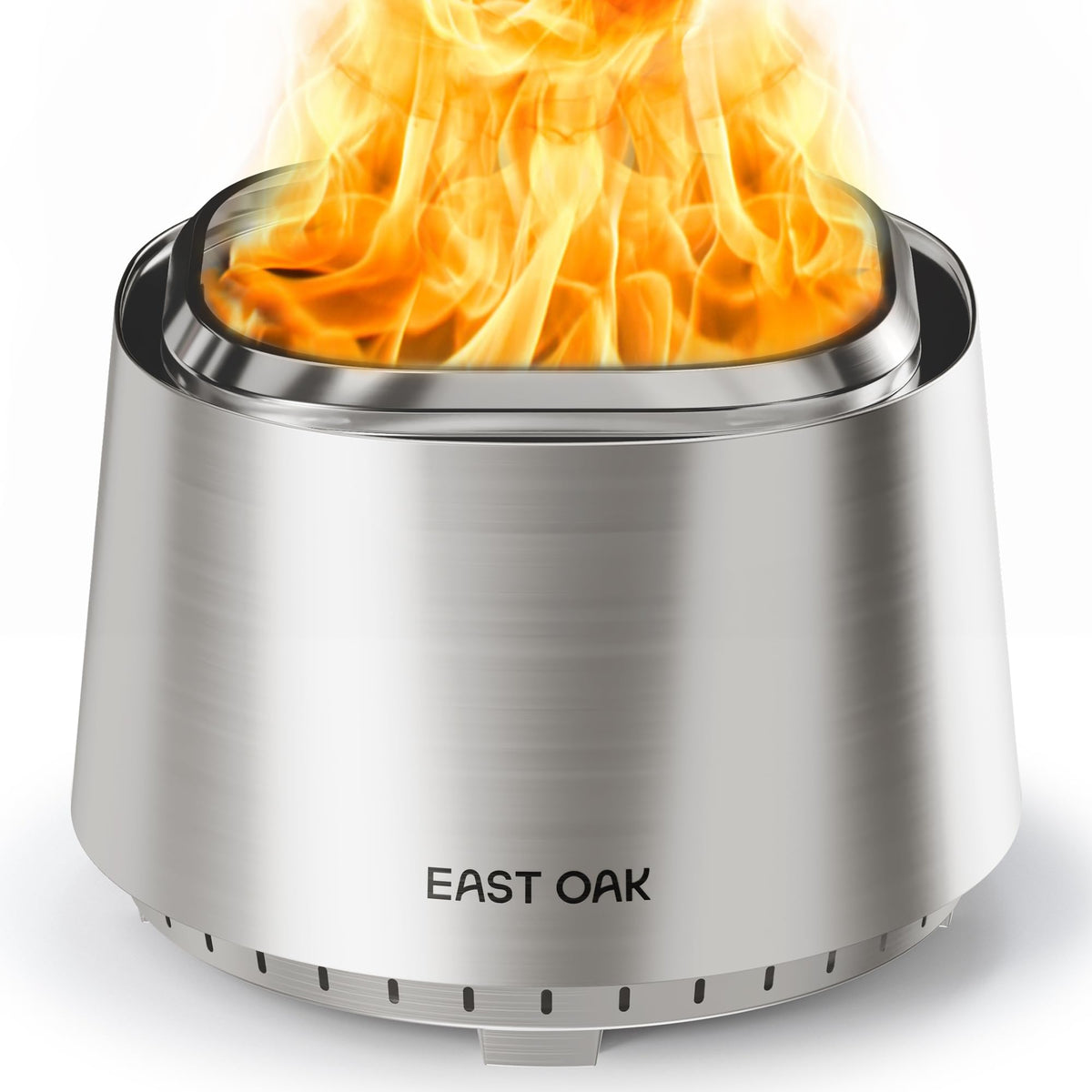 EAST OAK Fire Pit Smokeless 21'' Firepits for Outside Patio, 304 Stainless Steel Wood Burning Fireplaces, Portable Outdoor Bonfire Pit with Poker, Stand & Removable Ash Pan for Camping, Silver