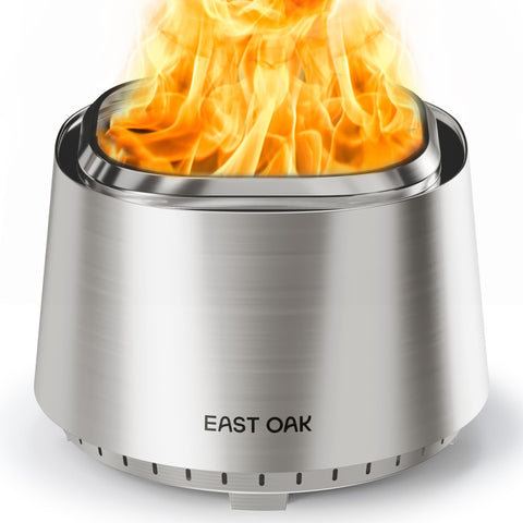 EAST OAK Fire Pit Smokeless 21'' Firepits for Outside Patio, 304 Stainless Steel Wood Burning Fireplaces, Portable Outdoor Bonfire Pit with Poker, Stand & Removable Ash Pan for Camping, Silver