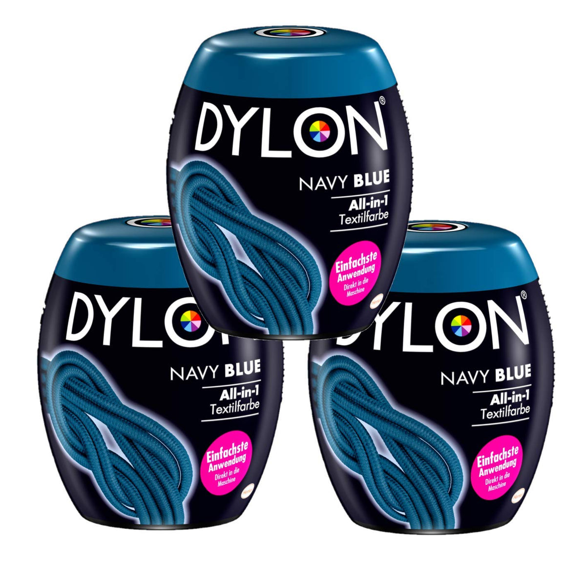 Dylon Navy Blue All-in-1 Fabric Dye for Fresh and Intense Colours, 3 x 350g