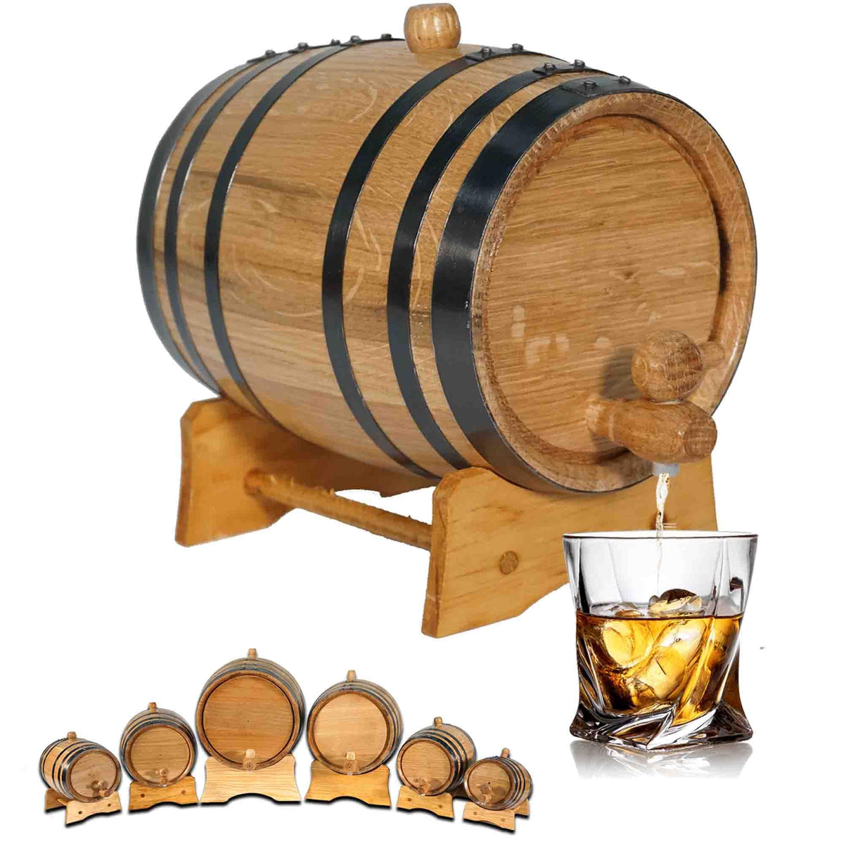 2 Liter Oak Aging Barrel with Wood Stand, Bung & Spigot - Mini Whiskey Barrel for The Home Alcohol Distiller, Brewer, Moonshiner & Winemaker - Age Cocktails, Bourbon, Whisky, Tequila, Rum, Mead Wine