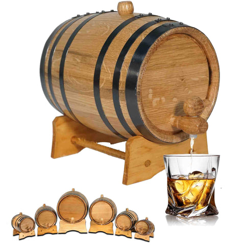 2 Liter Oak Aging Barrel with Wood Stand, Bung & Spigot - Mini Whiskey Barrel for The Home Alcohol Distiller, Brewer, Moonshiner & Winemaker - Age Cocktails, Bourbon, Whisky, Tequila, Rum, Mead Wine