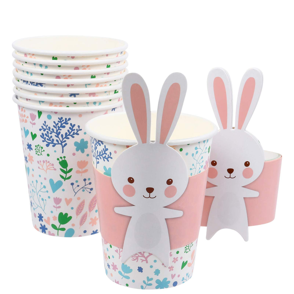 PRETYZOOM Cartoon Paper Cups 1 Set 8pcs Rabbit Paper Plate Easter Bundle Easter Tableware Kit Easter Paper Tableware Bunny Paper Paper Tableware Decorate Child Modeling