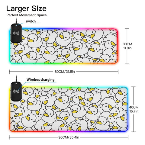 Cute Duck Wireless Charging Mouse Pad for Mobile Phone Extra Large Gaming Mousepad with 13 Lighting Modes Keyboard Mat for Office Home Gaming MacBook PC Laptop Desk