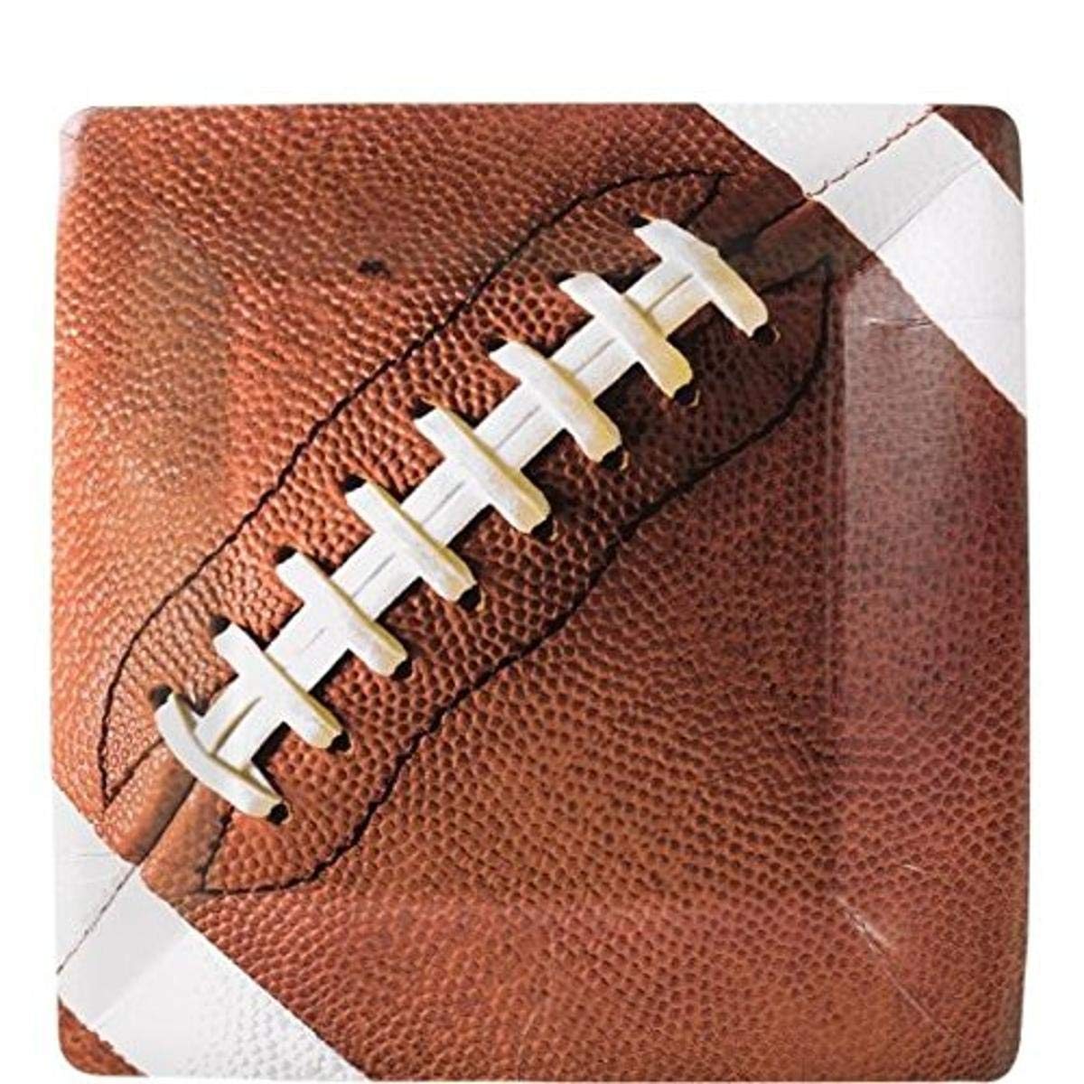 Amscan Football Fan Birthday Party Square Dessert Plates (8 Piece), Brown, 7.3 x 7.3"