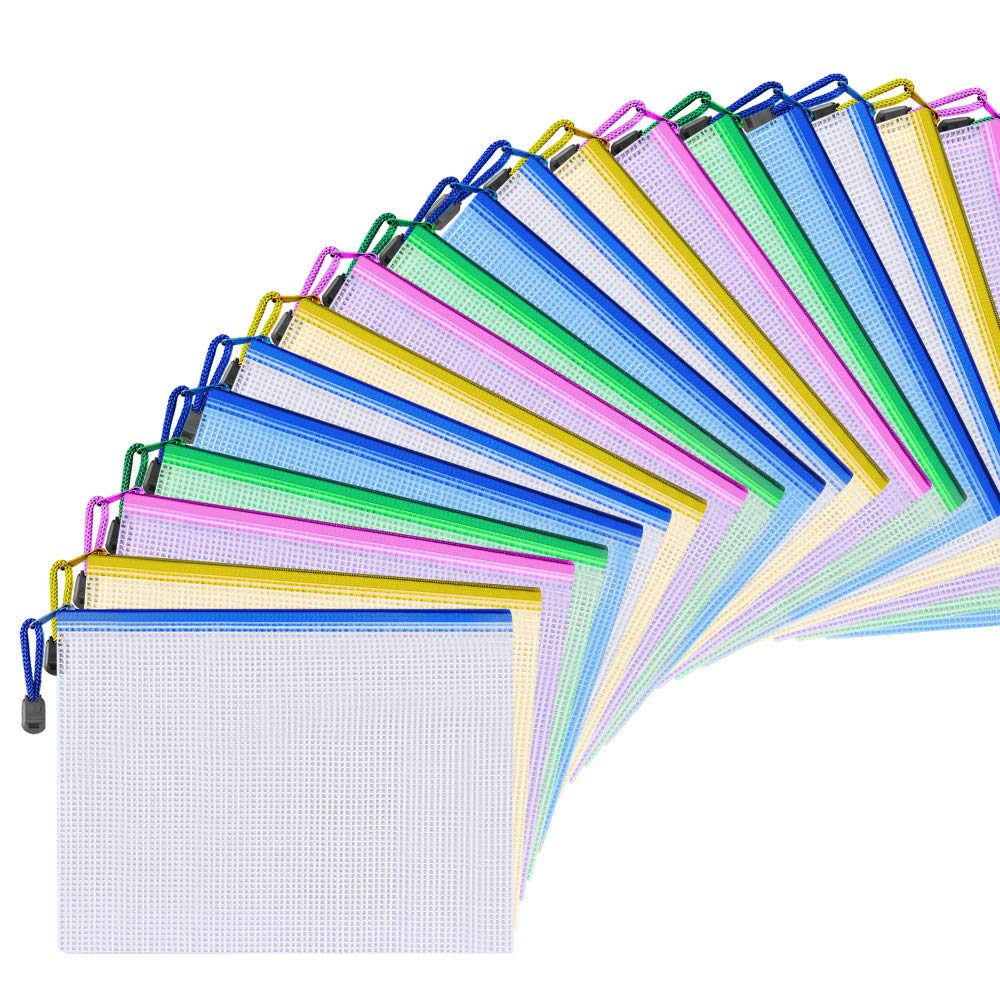 20 Pcs A5 Zipper File Bags Document Waterproof Strong Bag As a Project Package Wallet Plastic Pockets with Zipper for Travel Document,Cosmetics, Receipts Storage,Learning Utensil Storage etc.