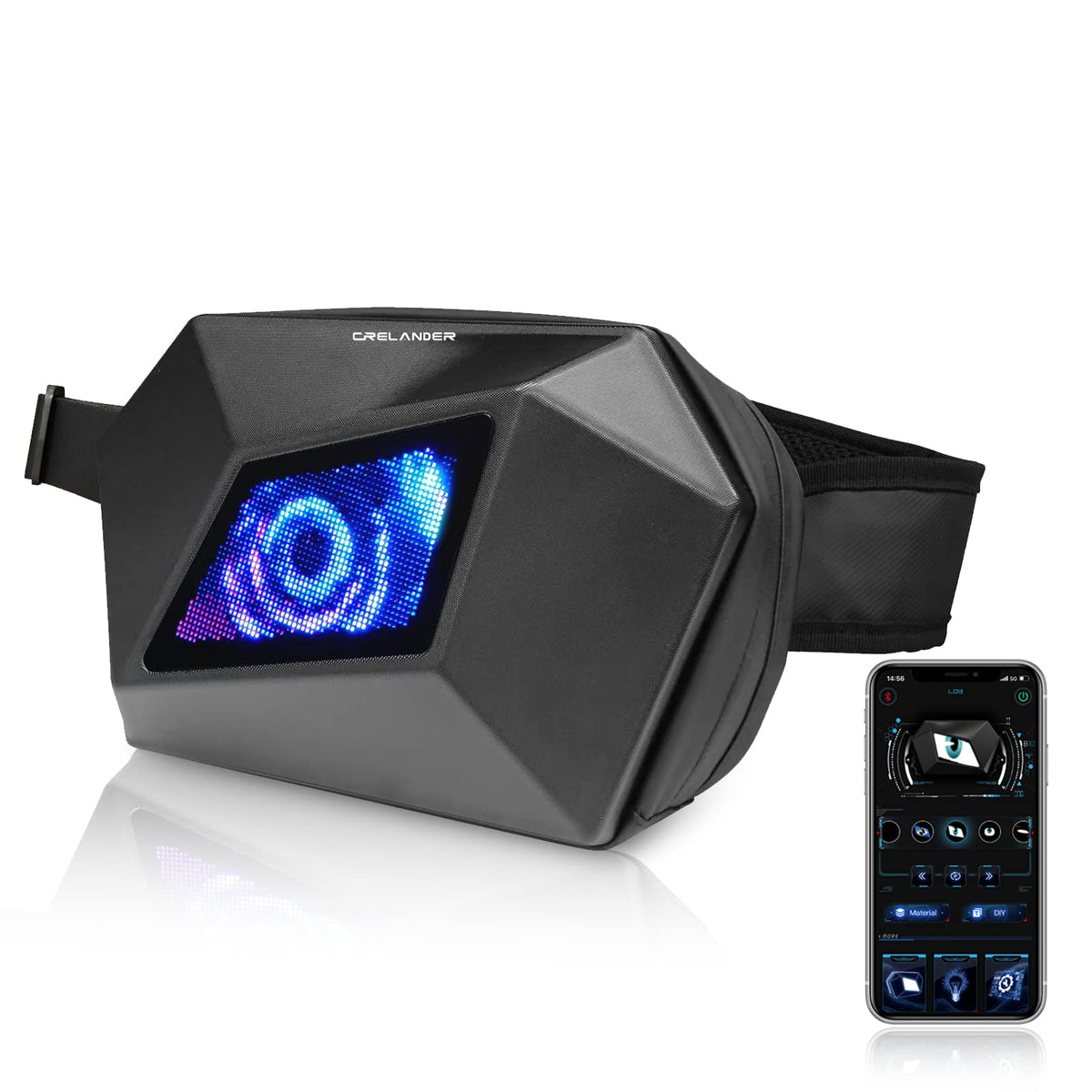 Crelander Motorcycle Sling Bag with LED Display,Cyclops Hard Shell Crossbody Rider Backpack Polyhedral Dynamic Shoulder Chest Waist Bag Messenger Bag