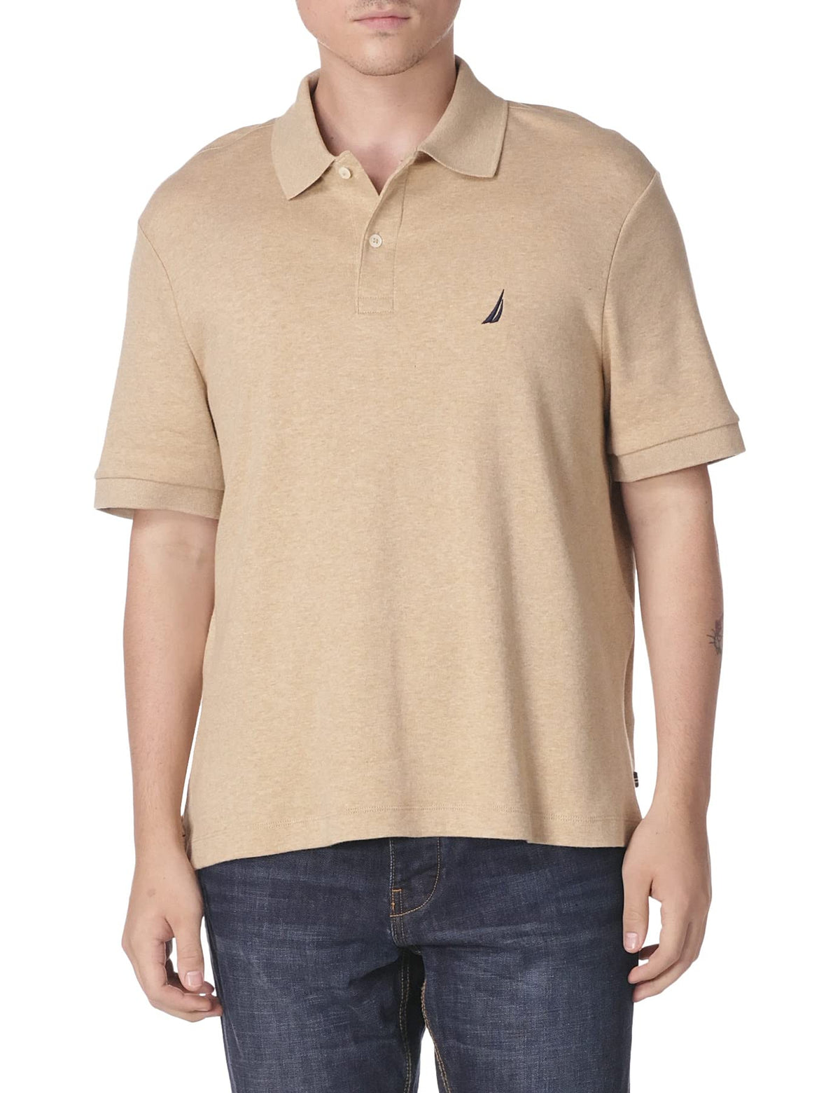 Nautica Men's Classic Fit Short Sleeve Solid Soft Cotton Polo Shirt, Coastal Camel Heather, X-Large