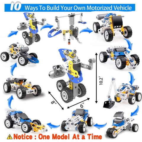 10 in 1 Electric Stem Toys for 5 6 7 8 9+ Year Old Boys Toy Building Blocks Set Stem Kit Kid Age 4-8 5-7 8-10 Educational Creative Game Construction Stem Activities Robot Excavator Birthday Gift Idea