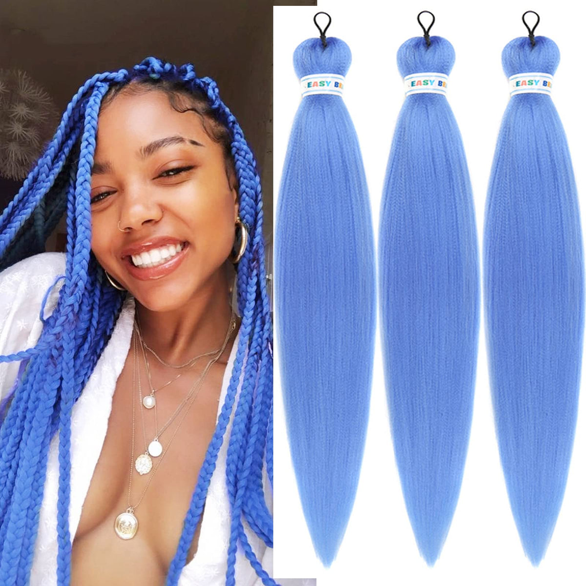 Lake Blue Braiding Hair Pre Stretched Box Braids Hair Extension 26 Inch for Braiding(Pack of 3)