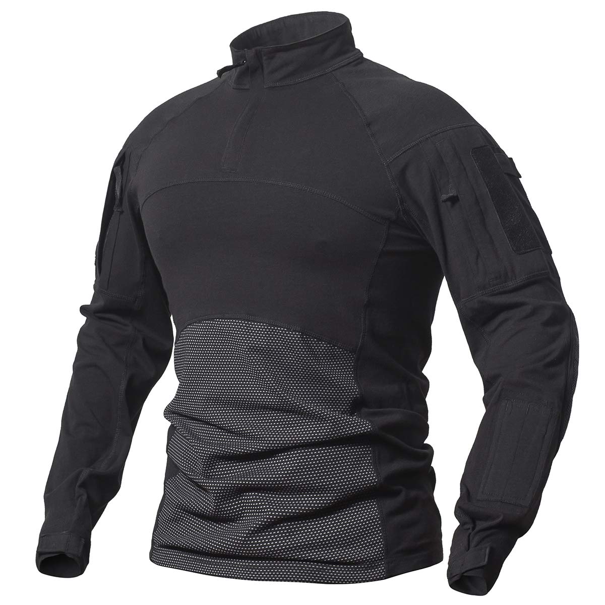 CARWORNIC Men's Tactical Combat Shirt Long Sleeve Military Camouflage T Shirt Lightweight Elastic Cotton Outdoor Camo Army Shirts with 1/4 Zip