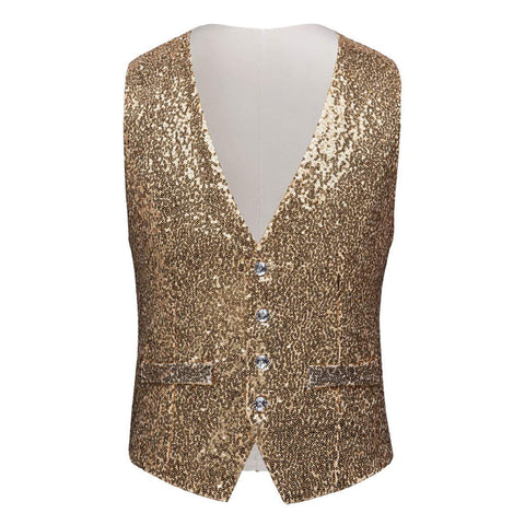 PYJTRL Mens Fashion Full Sequins Paillette Waistcoat (Gold, 40 Regular)