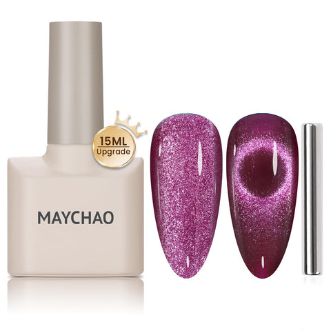 MAYCHAO 15ML Cat Eye Gel Nail Polish 1Pc Plum Magnetic Gel Polish with Magnet Soak off Holographic Cat Eye Gel Nail Polish for Nail Art Manicure Salon DIY at Home