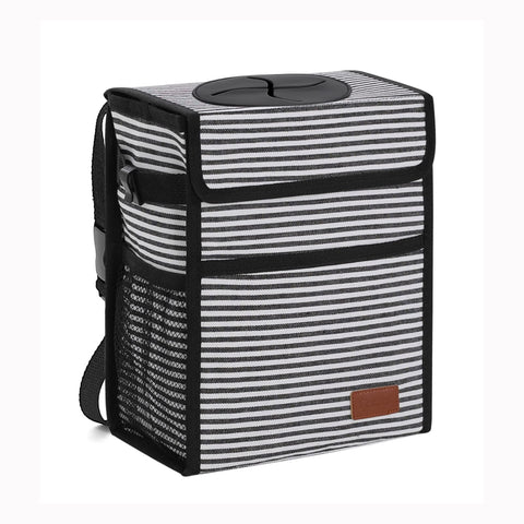 Car Trash Can Leak Proof Car Trash Bag Waterproof Car Garbage Can with Lid for SUV Front Seat Multipurpose Car Hanging for Headrest Collapsible and Portable with Storage Mesh Pocket, Stripe