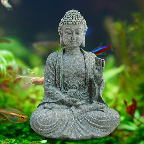 livelyfish Fish Tank Buddha Statue Handmade Japanese Aquarium Decoration Heavy-Duty Peace Hand Meditation Buda Sculpture for Aquarium Fish Tank Home Decor, Large-B