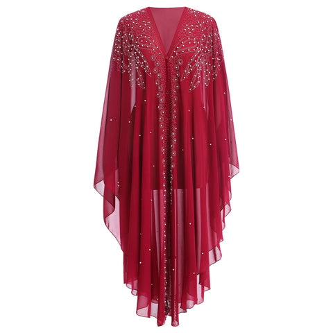 OBEEII Abayas for Women Muslim Abaya Long Sleeve Beaded Embroidery Maxi Dress Loose Full Cover Islamic Dubai Robe Kaftan Abayas BS08 One Size