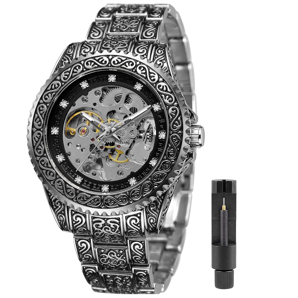 Tiong Men Mechanical Wristwatches Silver Automatic Watch Male Tourbilon Skeleton Watches Luminous Clock