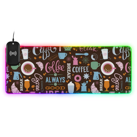 Coffee Cup Wireless Charging Mouse Pad for Mobile Phone Extra Large Gaming Mousepad with 13 Lighting Modes Computer Mat for Gaming MacBook PC Laptop Desk Home Office