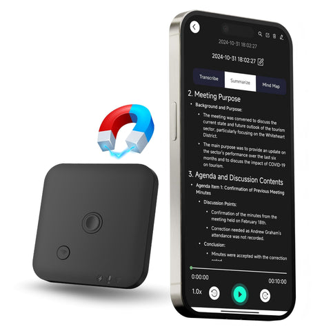 Voice Recorder with APP for AI Voice-to-Text Transcription, GPT-4o Summary, Mind Mapping, 64GB Storage, and a Magnetic Design, Dictaphone for Calls, Lectures, and Meetings, by FoCase Rec