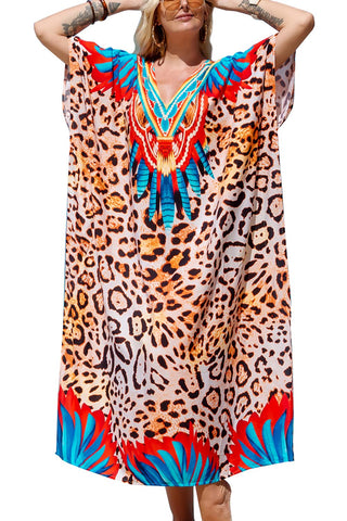 YouKD Women's Summer Kaftan Maxi Boho Dress Beach Coverup Robe Long Kimono One Size Bathrobes