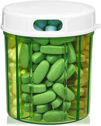 Round Pill Organizer Dispenser - Pill Boxes with 4 Compartments for Medication, Vitamins & Supplements Bottle Daily Pill Case Reminder Box