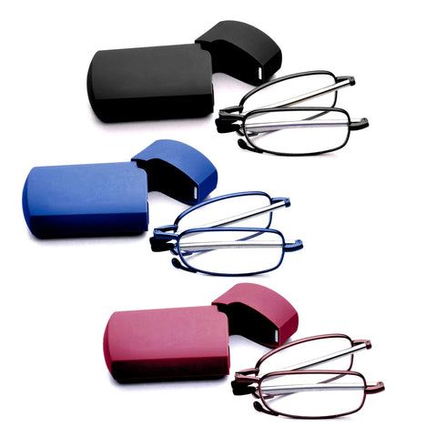 GOOSEN 3-Pack Reading Glasses Men Women, Pocket Wallet Purse Compact Hard Cases Folding Readers, Blue light Glasses Spring Hinge 1.0 x
