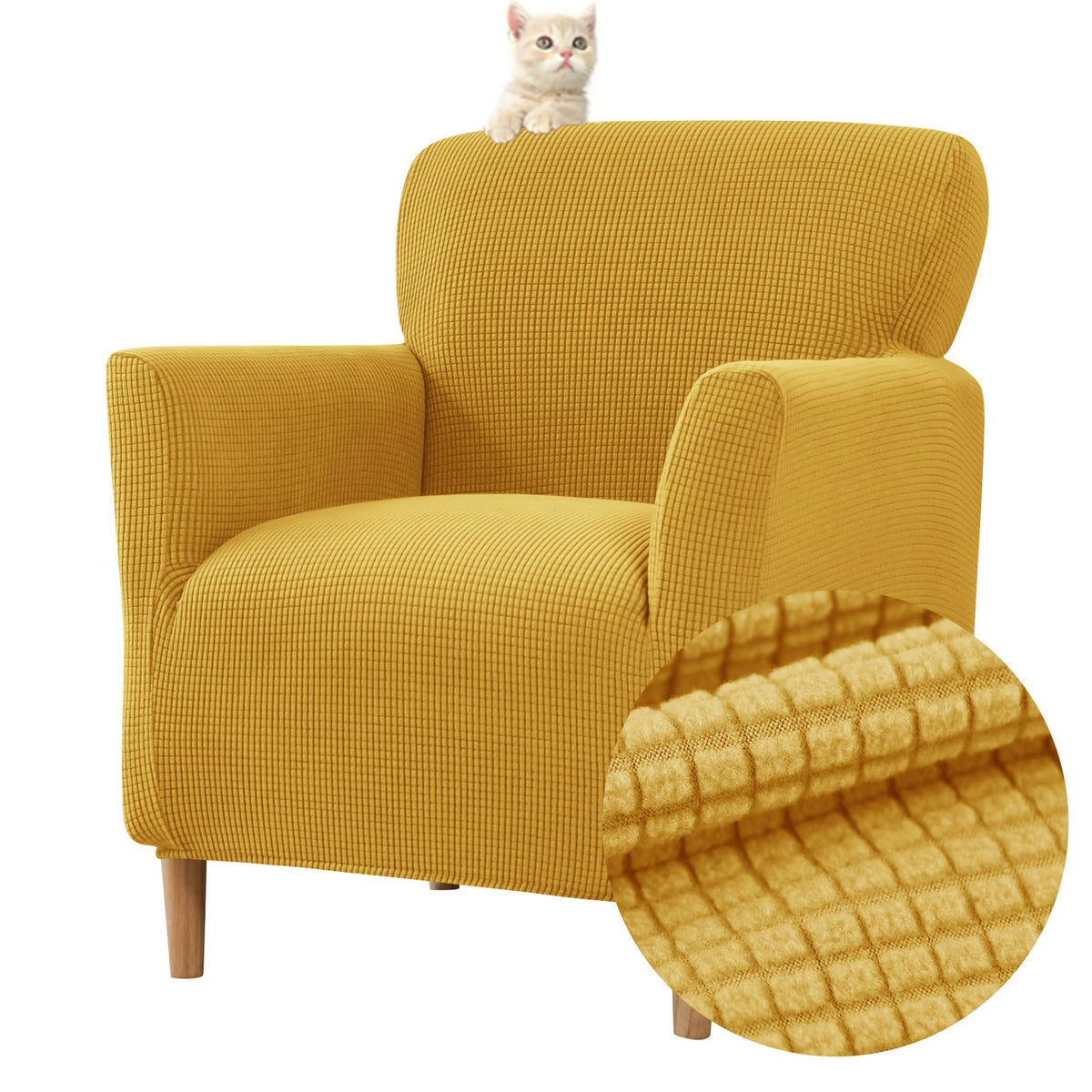 Highdi Banquet Armchair Slipcovers Chair Cover, Jacquard Tub Chair Covers High Stretchy Sofa Cover, Couch Covers for Living Room Home Decoration, Cat Pet Friendly Furniture Protector (Yellow)