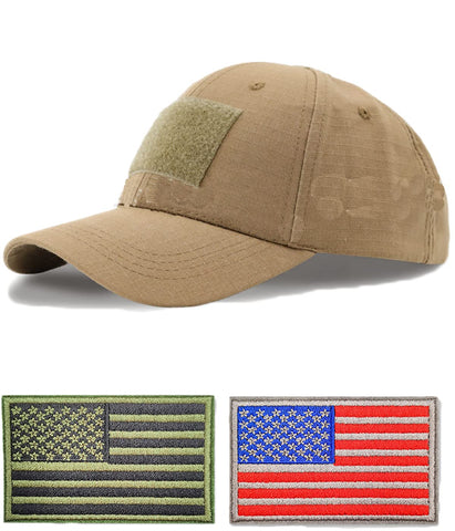KUFORES Brown Baseball Cap American Flag Patch USA Tactical Operator Army Military Style Adjustable Sun Hat Unisex Trucker Caps for Hiking Camping Hunting Shooting