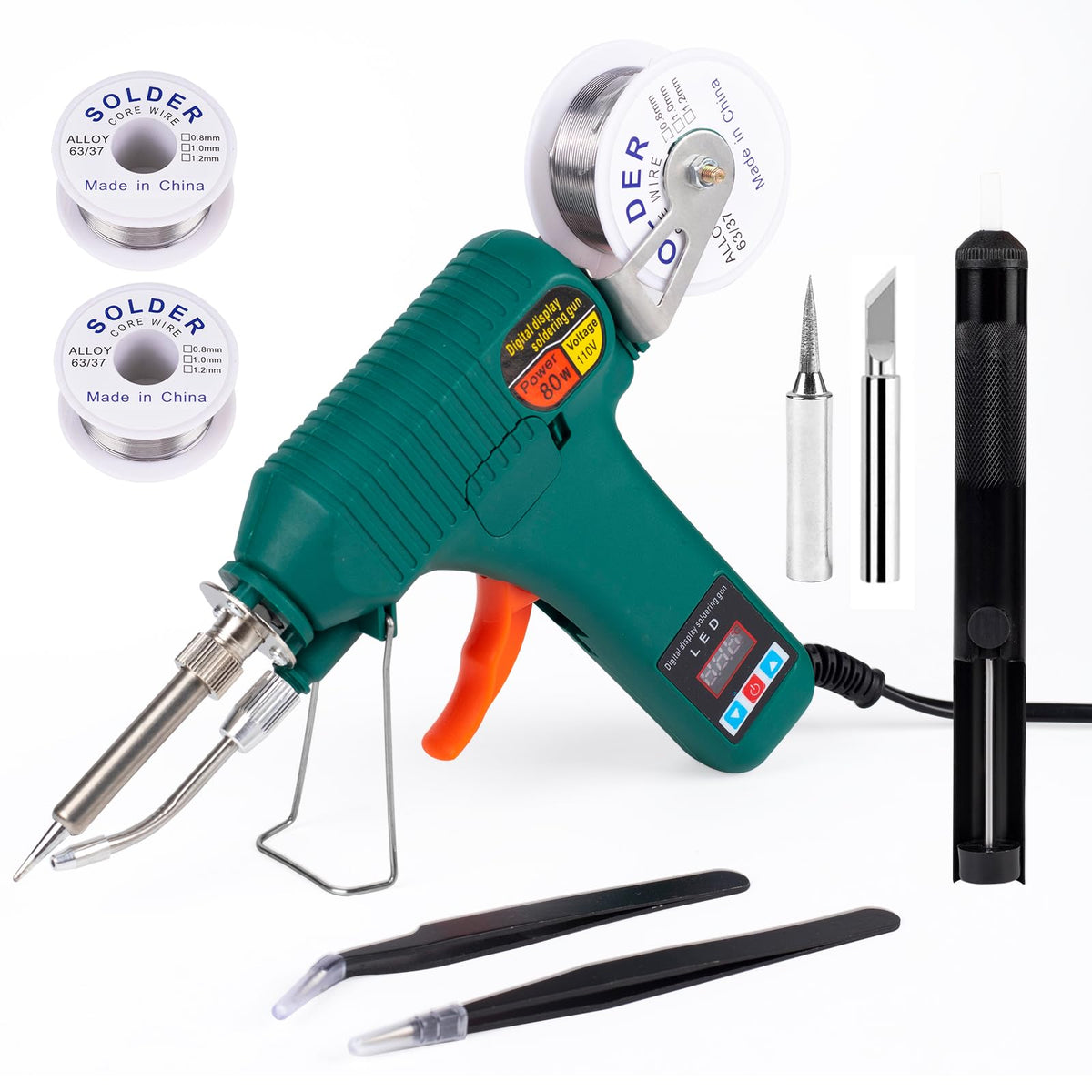 Larlarsa - Soldering Iron Kit, Toolour 80W LCD Digital Automatic Internal Heat Solder Gun with Soldering Iron Tips Desoldering Pump Tweezers for Electronics Repairing Jewelry PCB Board Home DIY